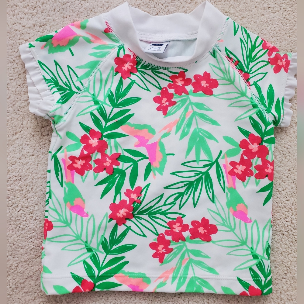 Janie and Jack Baby Girls' Tropical Rash Guard Swim Shirt 12-18m